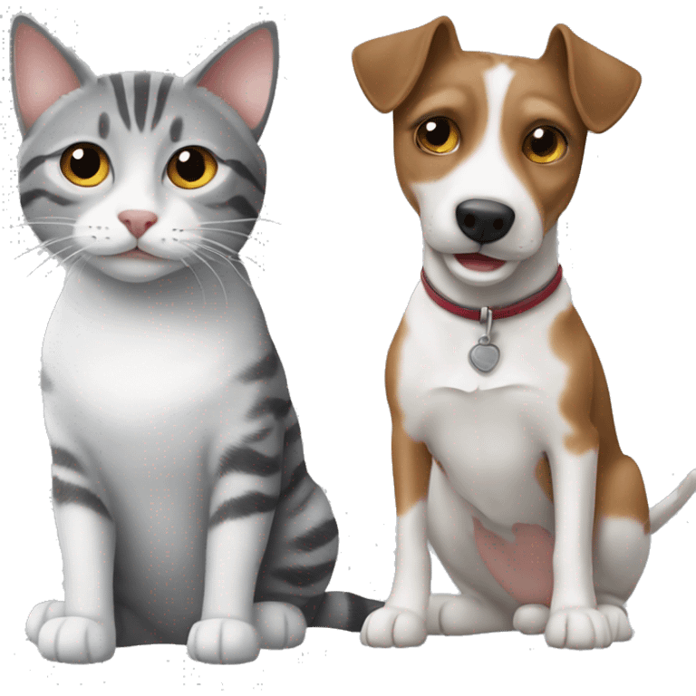 gray tabby cat and jack russell dog emoji