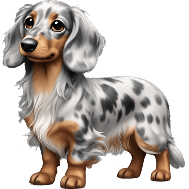 Gray Merle long haired Dachshund puppy full body emoji