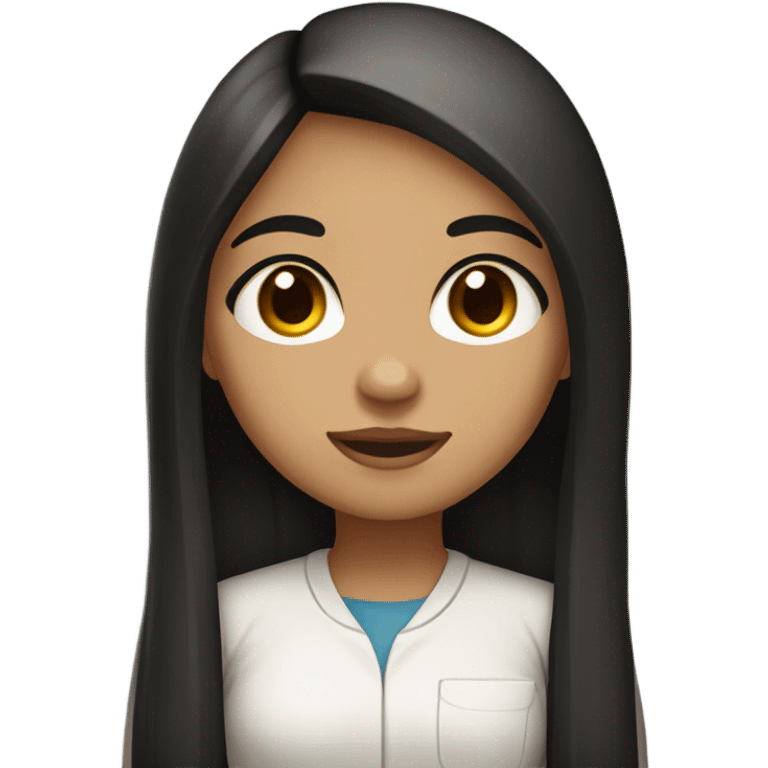 Science Chemistry girl with long black straight hair, brown eyes and pinky brown lips with a light skin tone emoji