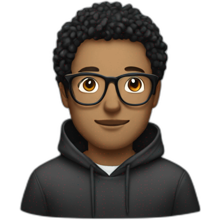 White Man with black carly hair wearing glasses and hoodie sit Infront of laptop emoji