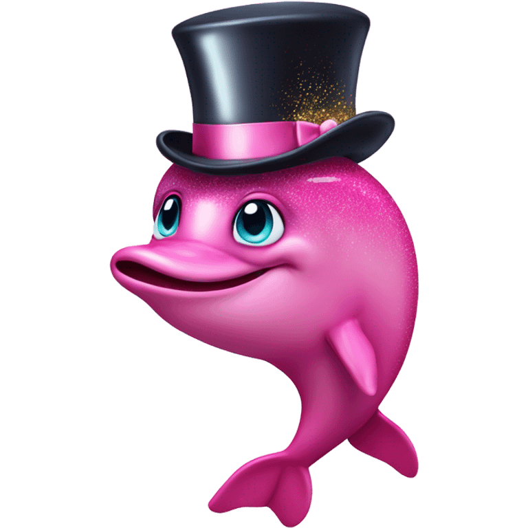 Pink ombre dolphin with a top hat monocle and glitter emoji