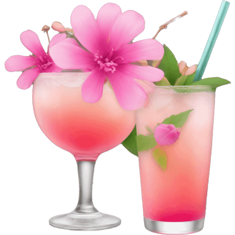 Cocktail with pink flowers emoji