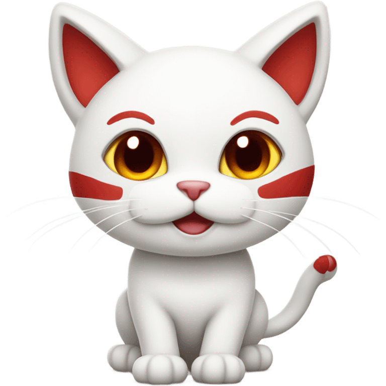 a cat with 5 tails, white, and with red details emoji