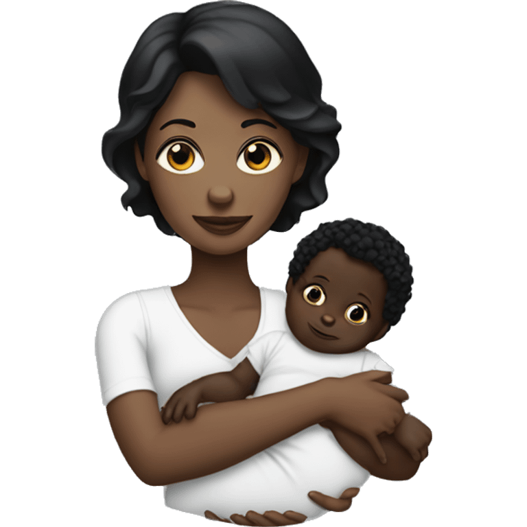 dark haired white lady holding a black baby emoji