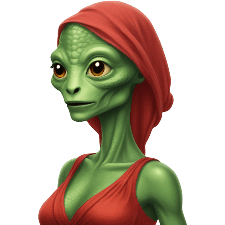 Pregnant Reptilian alien woman, full body in red dress emoji