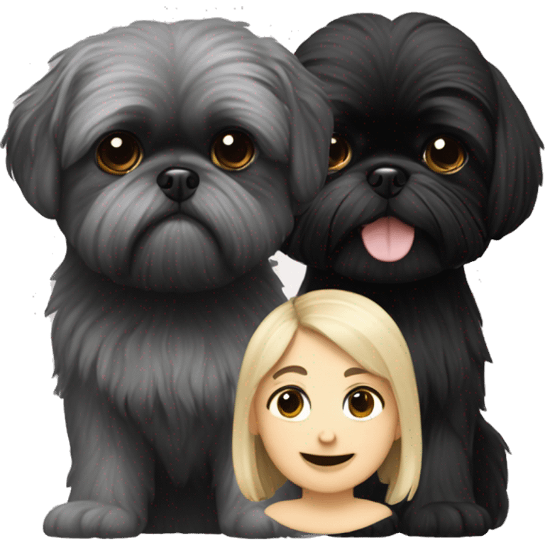 Two Caucasian humans and black happy shih tzu  emoji