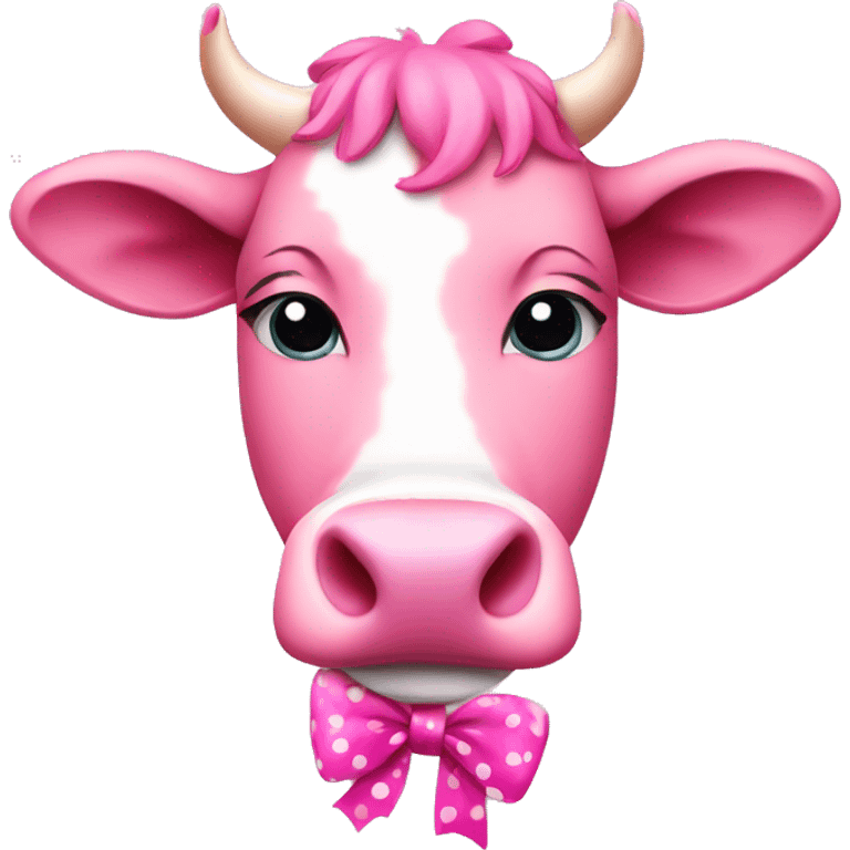 Pink cow with pink spots with a pink bow on left ear  emoji