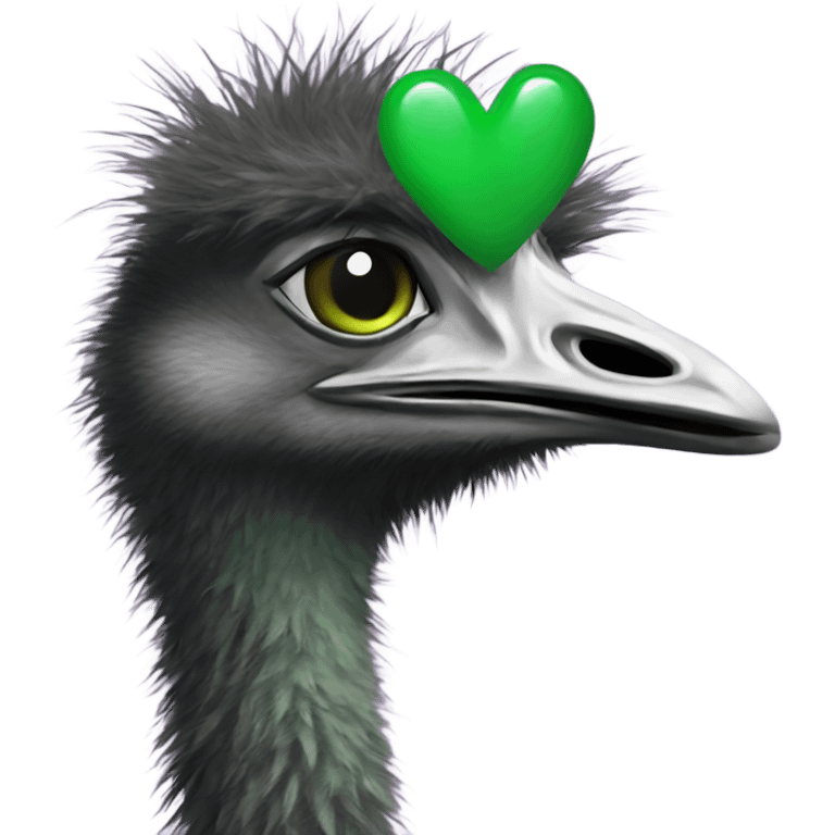 Emu with a green heart emoji