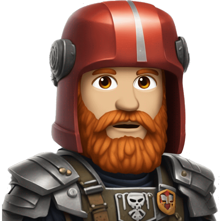 Red-haired man with a beard, wearing a Warhammer 40k helmet. Head only. emoji