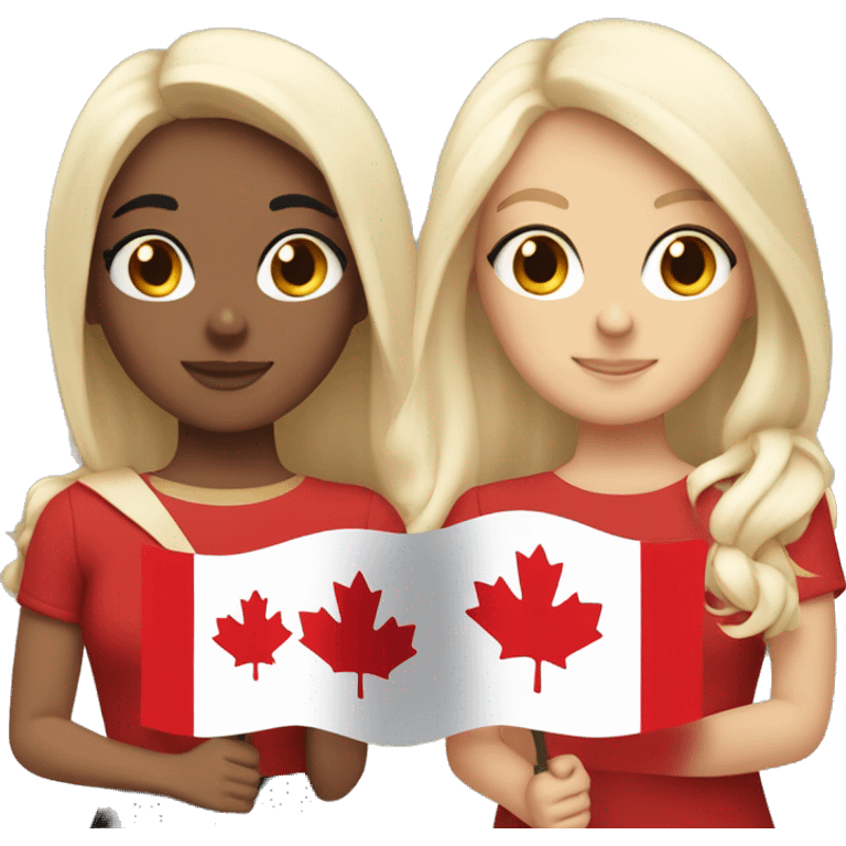 4 girls holding canada flag one brunette, one black hair and two with blonde hair  emoji