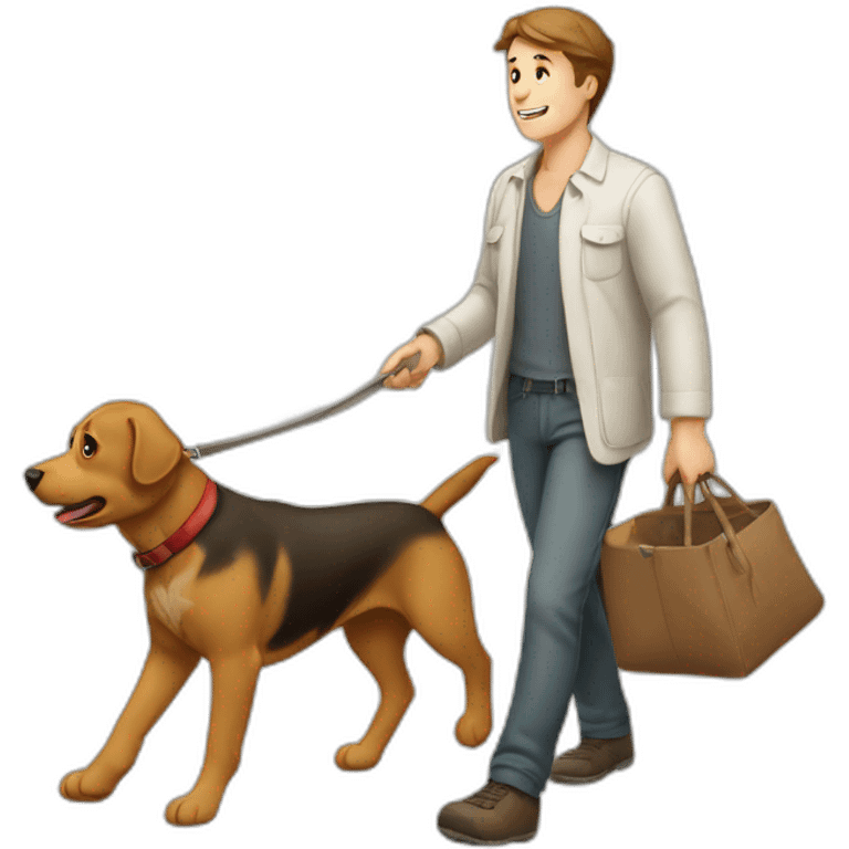 Homme promenat son chien en laisse emoji