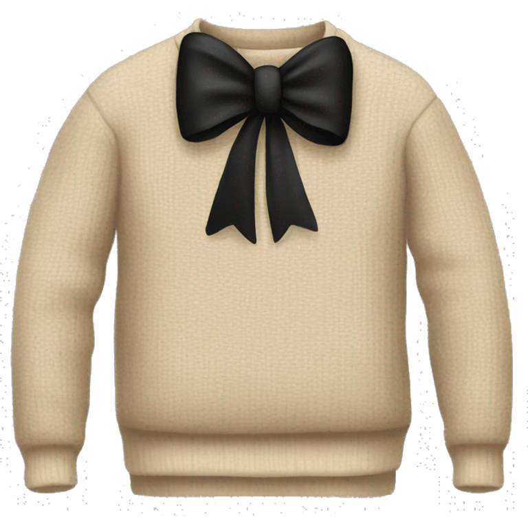 Beige sweater with a long black bow on it emoji