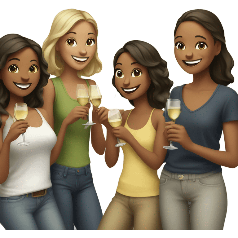 Girls having fun in a bar White drinking wine emoji