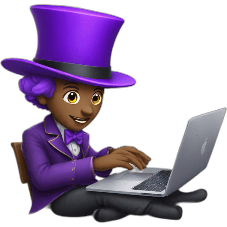 magician with a purple magic hat working on a macbook emoji