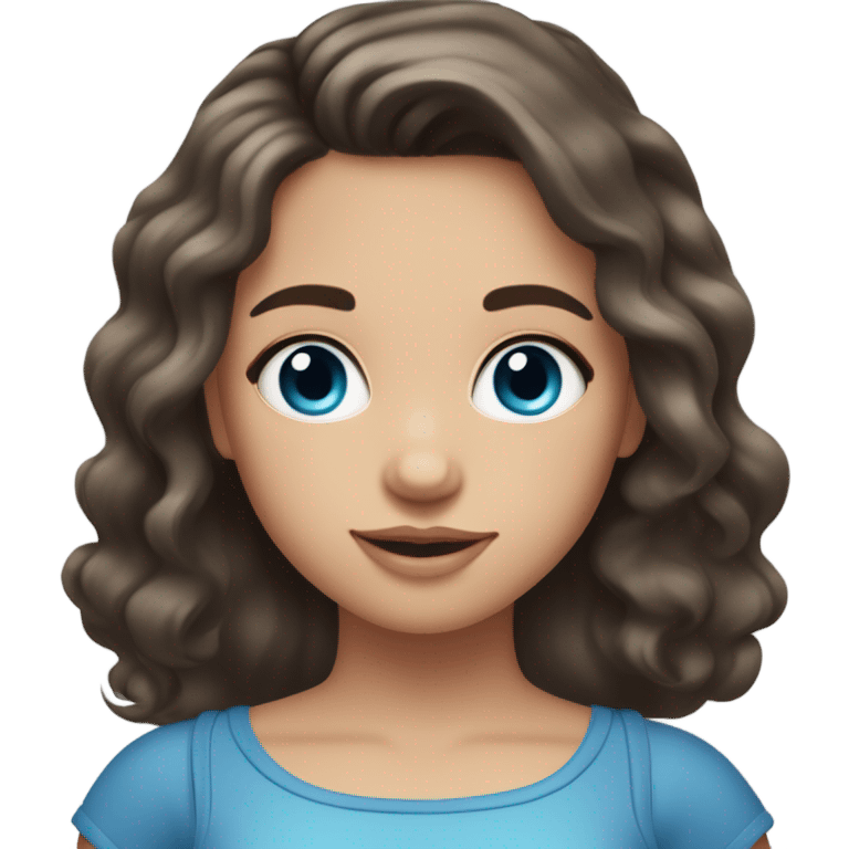 girl with dark brown wavy hair parted down the middle, blue eyes, long eyelashes, rosy cheeks and wearing a tank top emoji