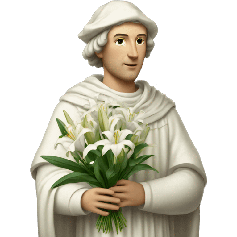 Petrarch holds a bouquet of white lilies in his hand emoji