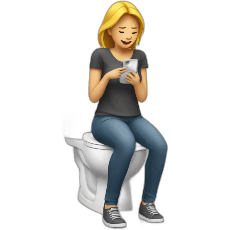 woman waiting on the toilet with her phone emoji