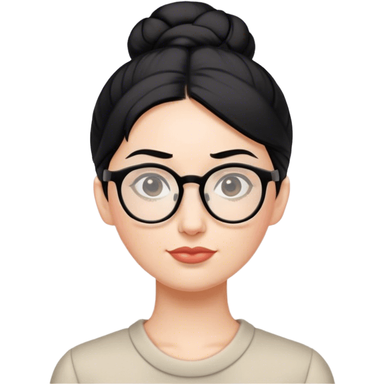 pale teacher with black hair in a updo bun, wearing glasses emoji