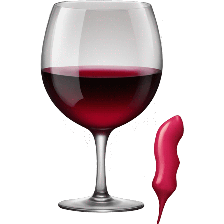 Glass of red wine with lipstick print on emoji