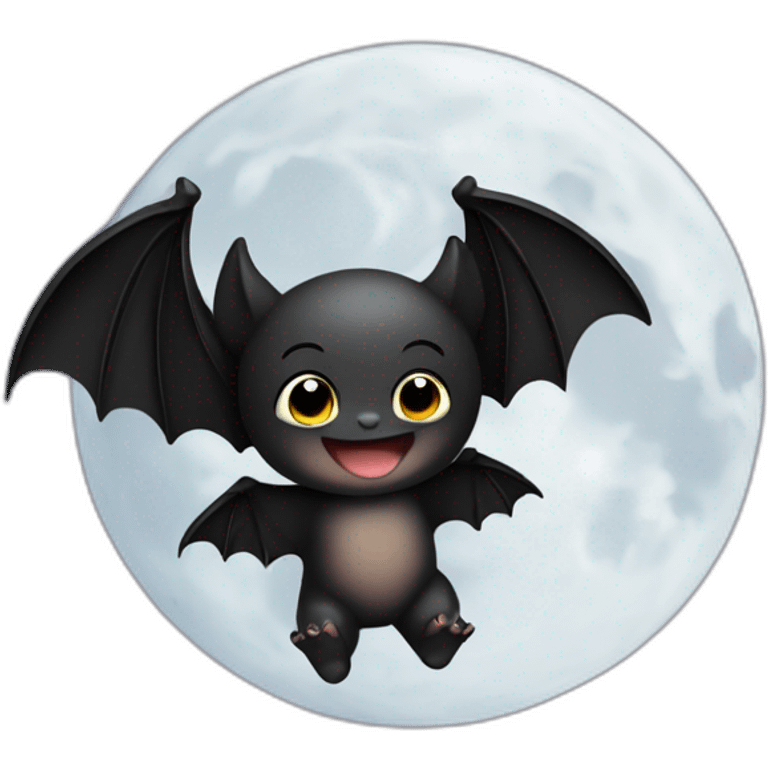 black happy baby bat wings in front of moon emoji