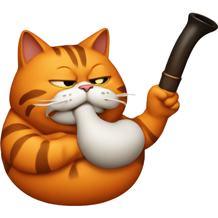 an orange fat Garfield cat smoking a wooden pipe emoji