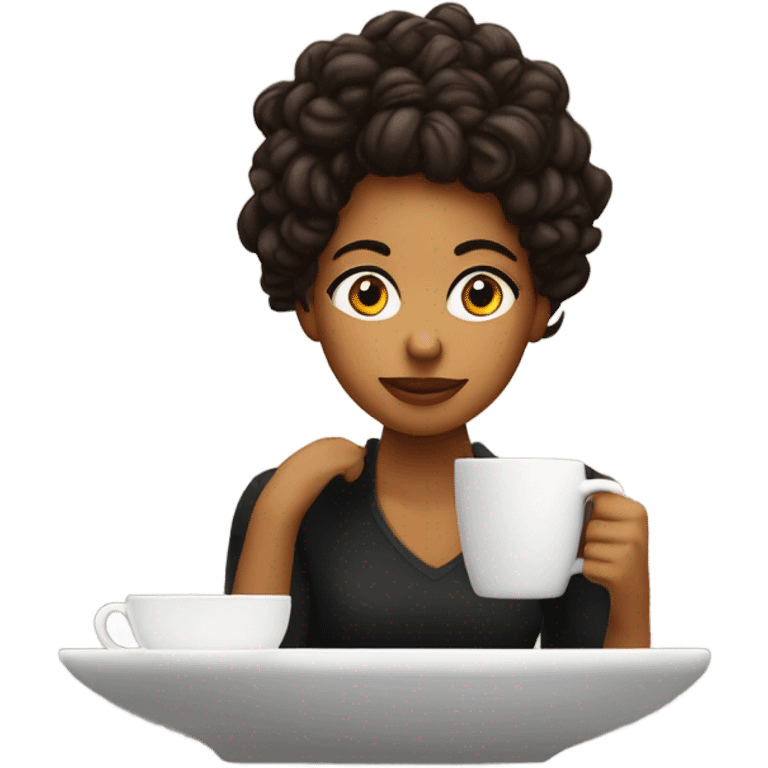 Chica pelo chino negro tomando café  emoji