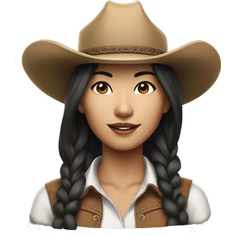 realistic portrait of very beautiful Asian cowgirl emoji