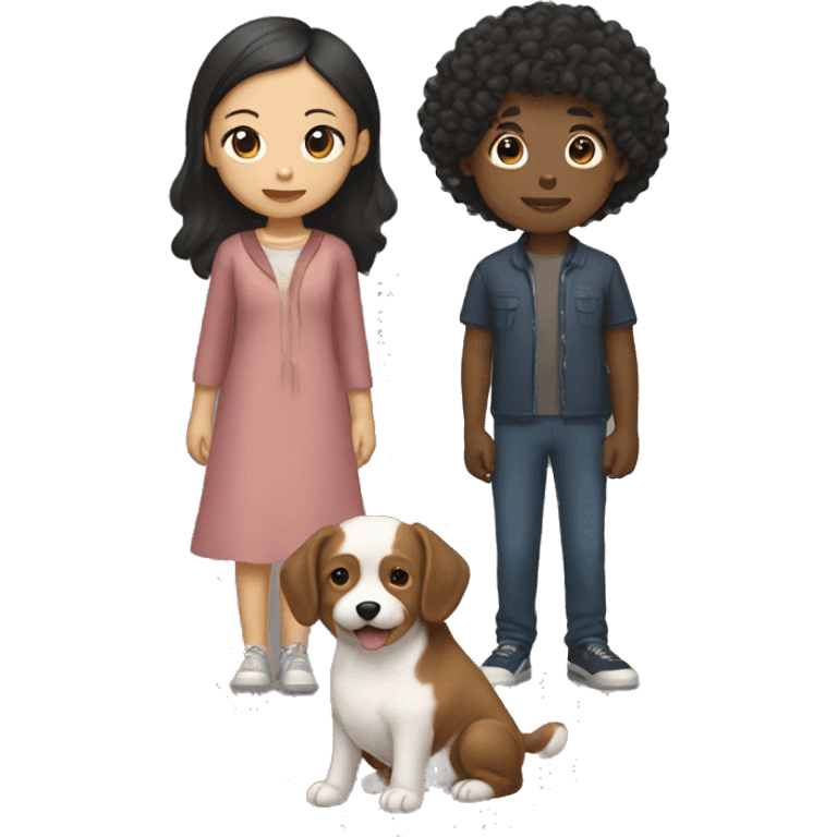 Asian girl, which has straight hair, and black boy, which had curly hair, with a dog emoji