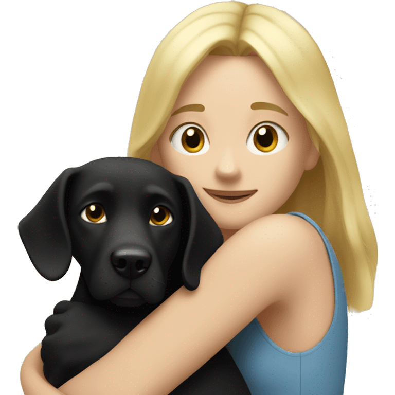 Blonde Girl hugs black dog emoji