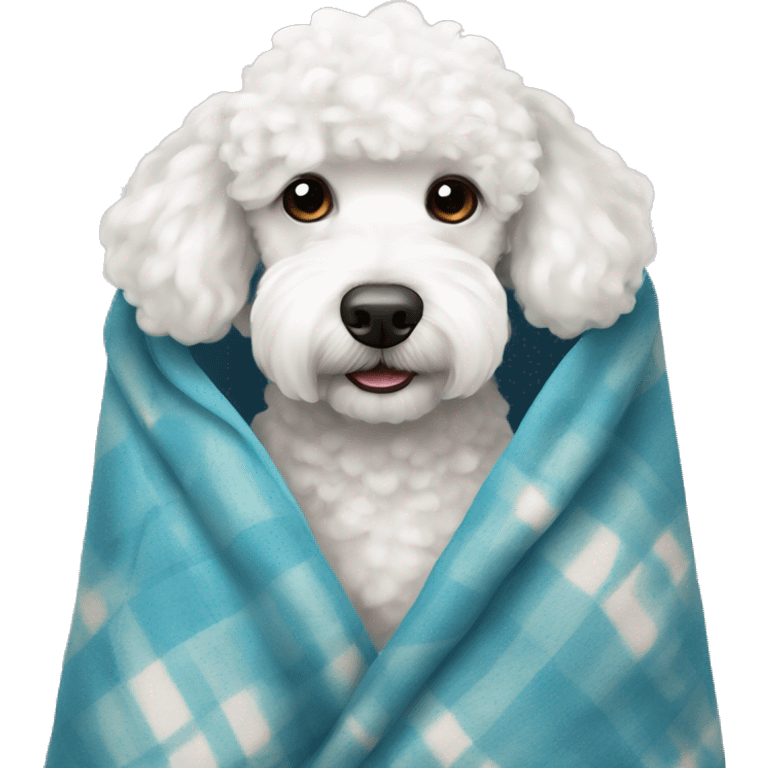 white poodle cozy in blanket  emoji