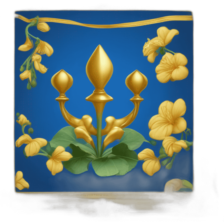 drapeau avec deux rectangles représentent les fleurs de lys d'or sur fond bleu et un dauphin dans les deux autres rectangles au fond doré. emoji