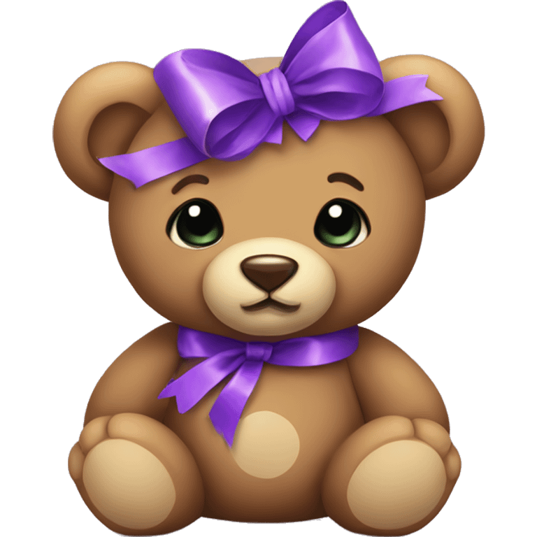 Teddy bear with purple ribbon bow emoji