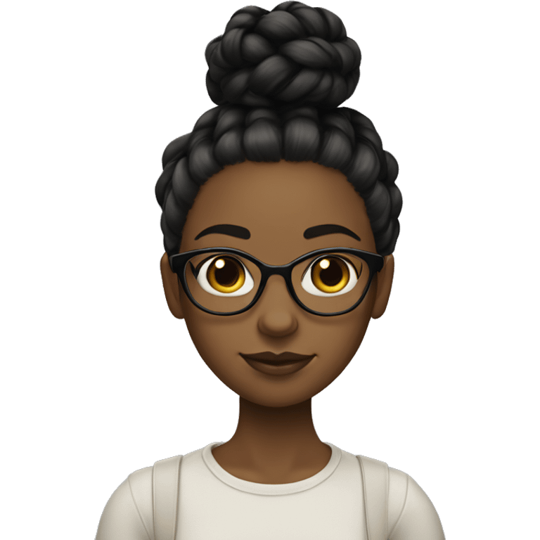 A black girl with braided high bun  wearing glasses big dark eyes emoji