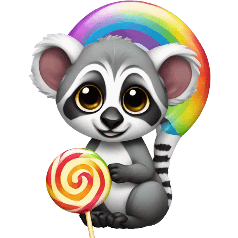 Lemur with a big circular rainbow lollipop emoji