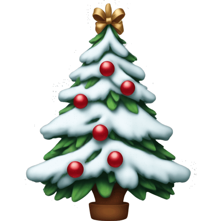 Snowy Christmas tree with dark red bows emoji