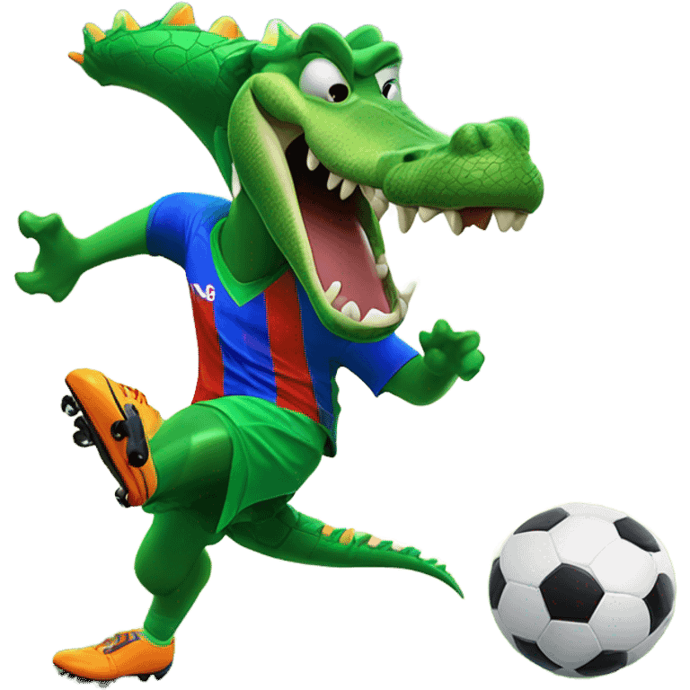 Gator with a soccer jersey kicking a soccer ball emoji