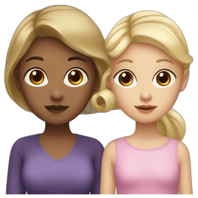 Blonde mom with big eyes and her asian daughter with brown hairs emoji