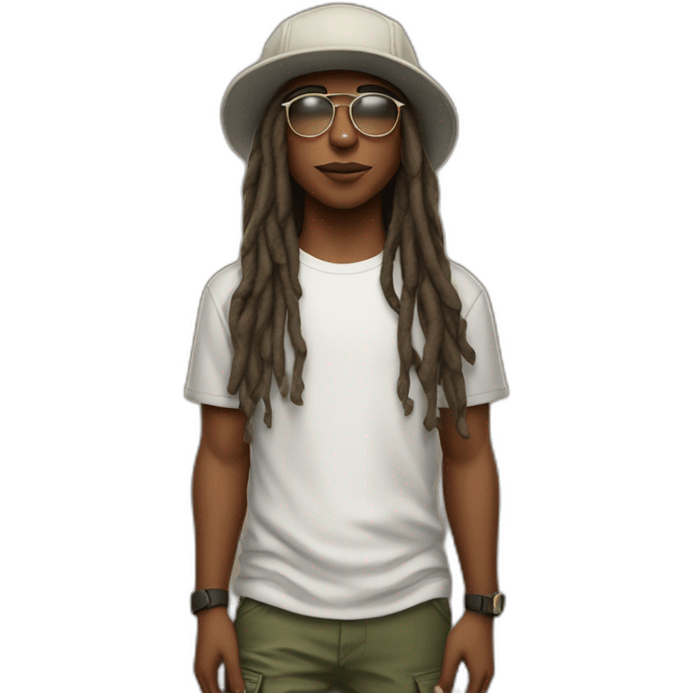 cigar young boy with long hair and cap and Cargo smoke CBD pants and have glasses emoji