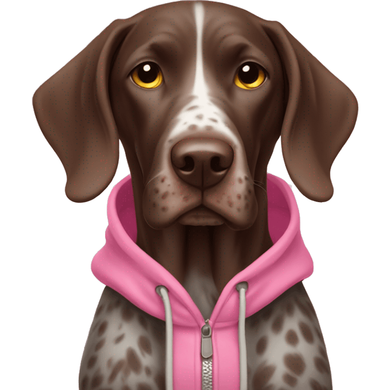 German pointer wearing a pink hoodie  emoji