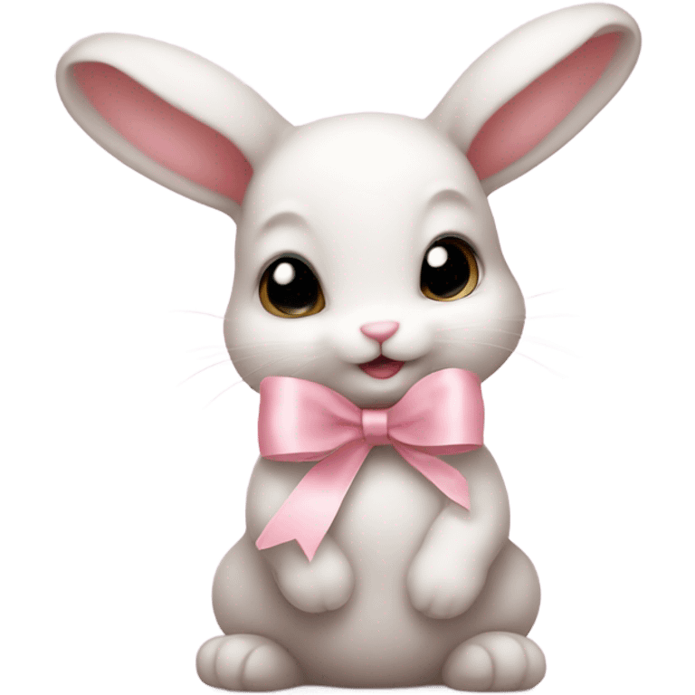 cute baby bunny with light pink ribbon emoji