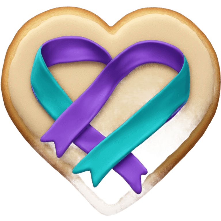 Cookie heart with teal purple awareness ribbon emoji