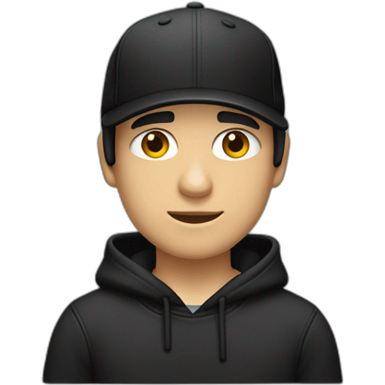 Strong Male caucasian Designer With black hair wearing flat bill hat and black hoodie emoji