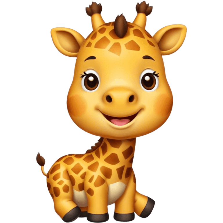 Cartoon short, fat dwarf cute giraffe with a big smile emoji