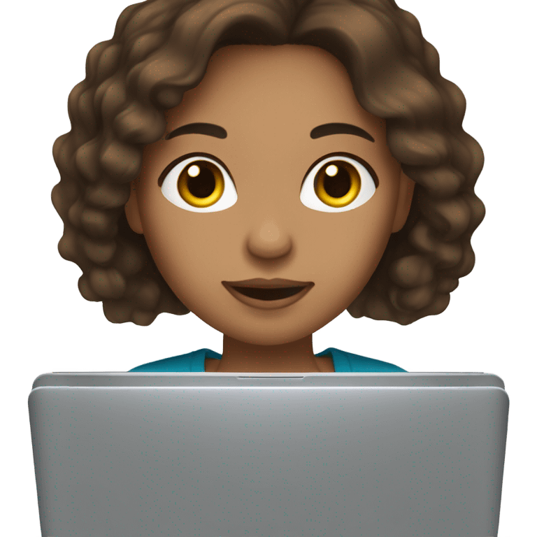 woman light brown skin long dark brown hair with laptop, brown eyes emoji