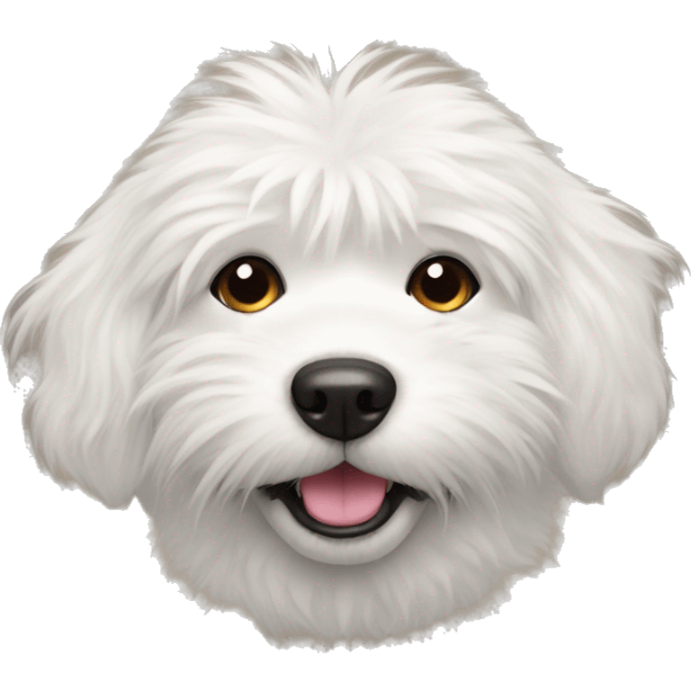 white furry dog with mustache and tongue sticking out emoji