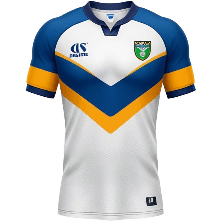 Cinematic Realistic image of a rugby jersey rendered in bold, dynamic team colors with intricately detailed fabric textures and natural creases, illuminated by dramatic stadium lighting emoji