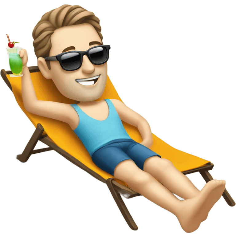 A white man is lying on the beach drinking a cocktail emoji