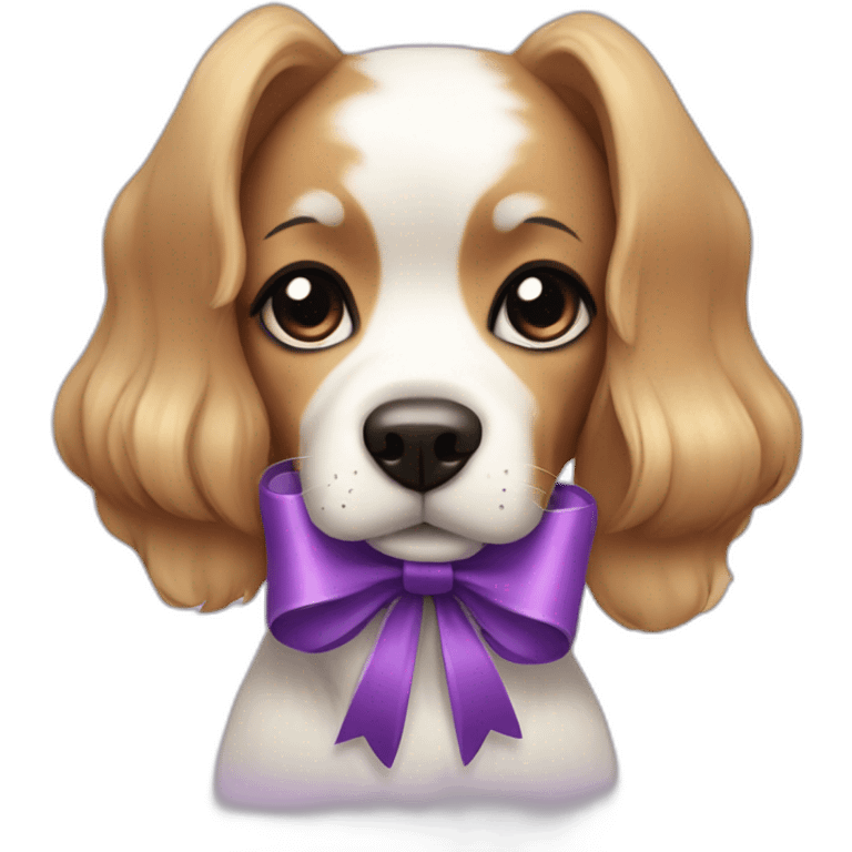 coquette dog with purple bow emoji