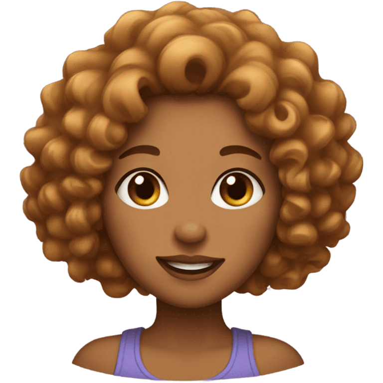 a woman with curl hair and caramel skin (the colour) emoji