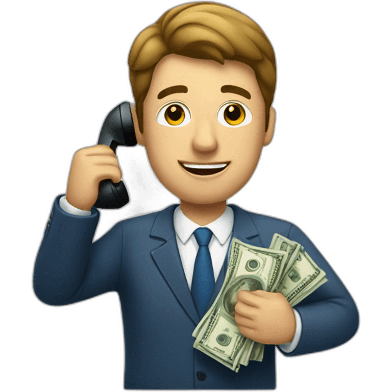 salesman talking with money as a phone emoji